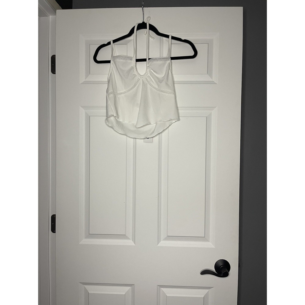 Cider Halter Neck Lace Trim Crop Camisole Tank Top white ribbed xl NWT
